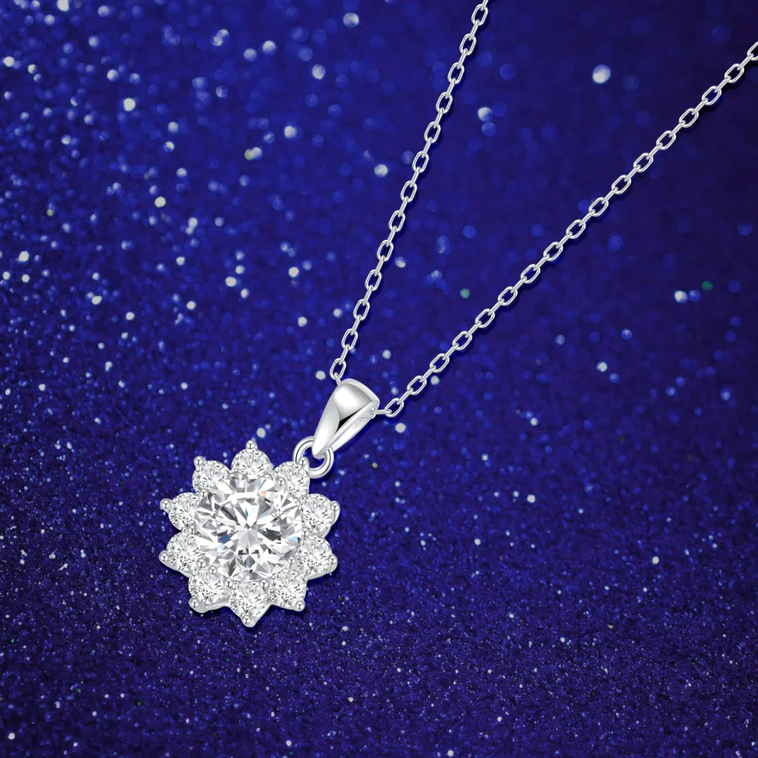 1 ct Snowflake Sparkle Round Silver Moissanite Pendant