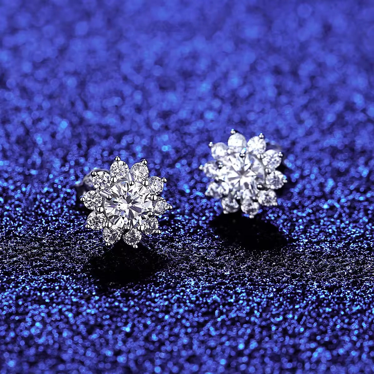 Snowflake Sparkle Round Silver Moissanite Pendant and Earrings