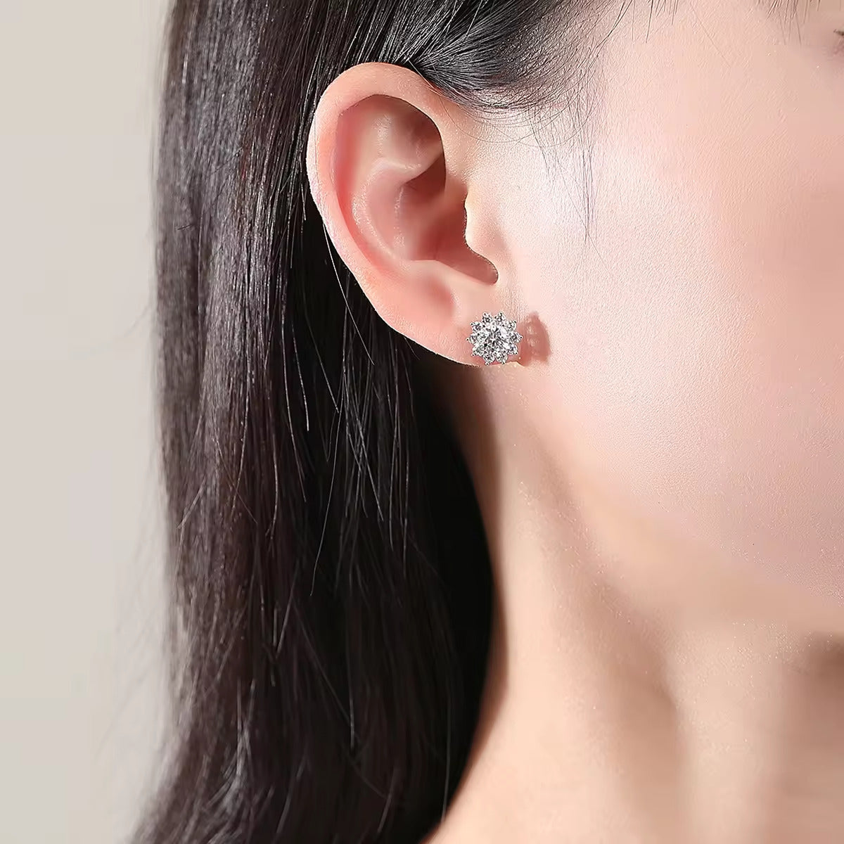 Snowflake Sparkle Round Silver Moissanite Pendant and Earrings