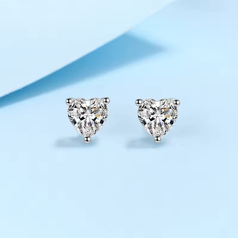 2 ct Heart Spark Zircon Stud Earrings; Sterling Silver