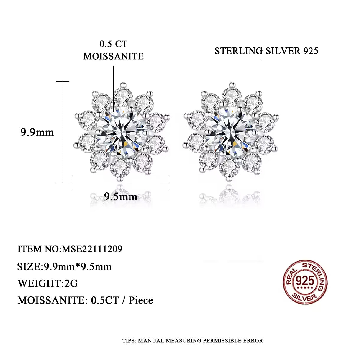 Snowflake Sparkle Round Silver Moissanite Pendant and Earrings