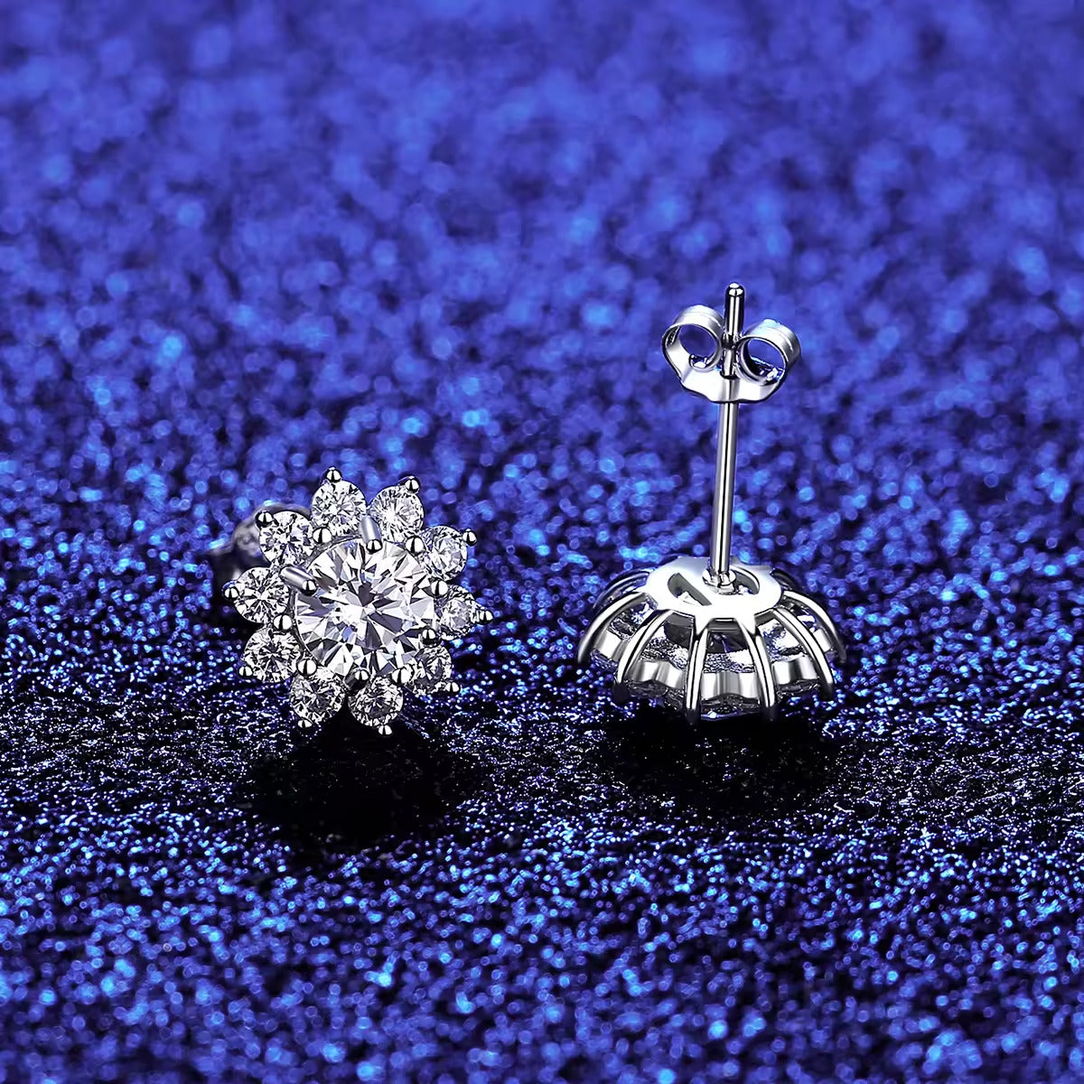 Snowflake Sparkle Round Silver Moissanite Pendant and Earrings