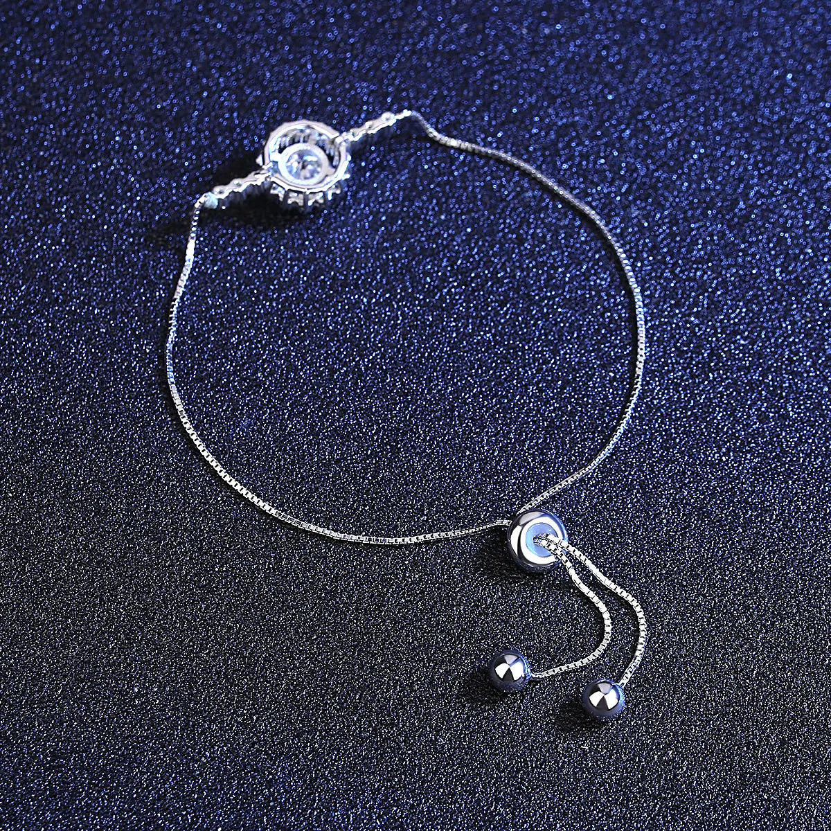 1 ct Flower Pattern 925 Sterling Silver Adjustable Round Moissanite Bracelet