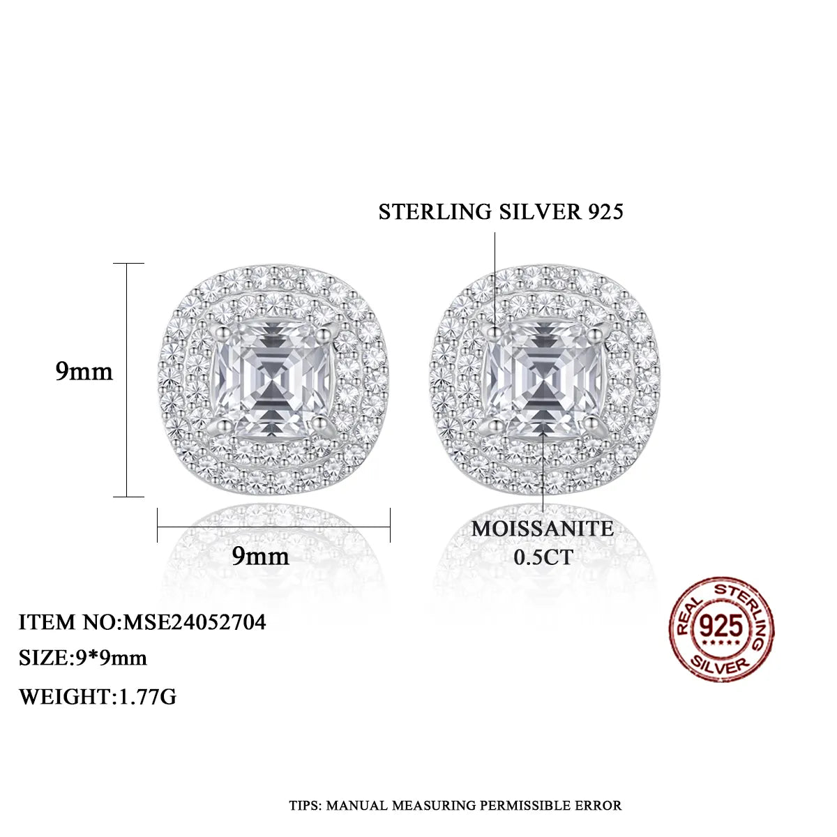 1 ct Round Glamour Moissanite Stud Earrings