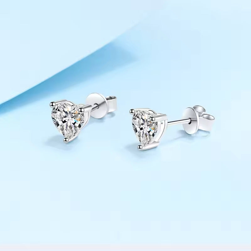2 ct Heart Spark Zircon Stud Earrings; Sterling Silver