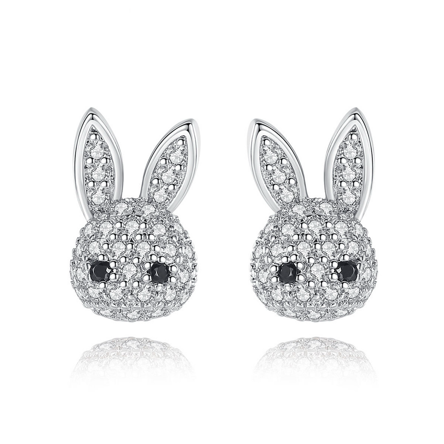 Sterling Silver Sparkling Bunny Zircon Earrings for Kids