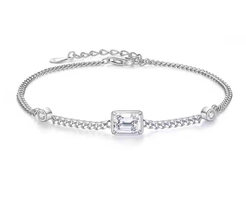 ct Emerald Cut 925 Sterling Silver Moissanite Adjustable Bracelet