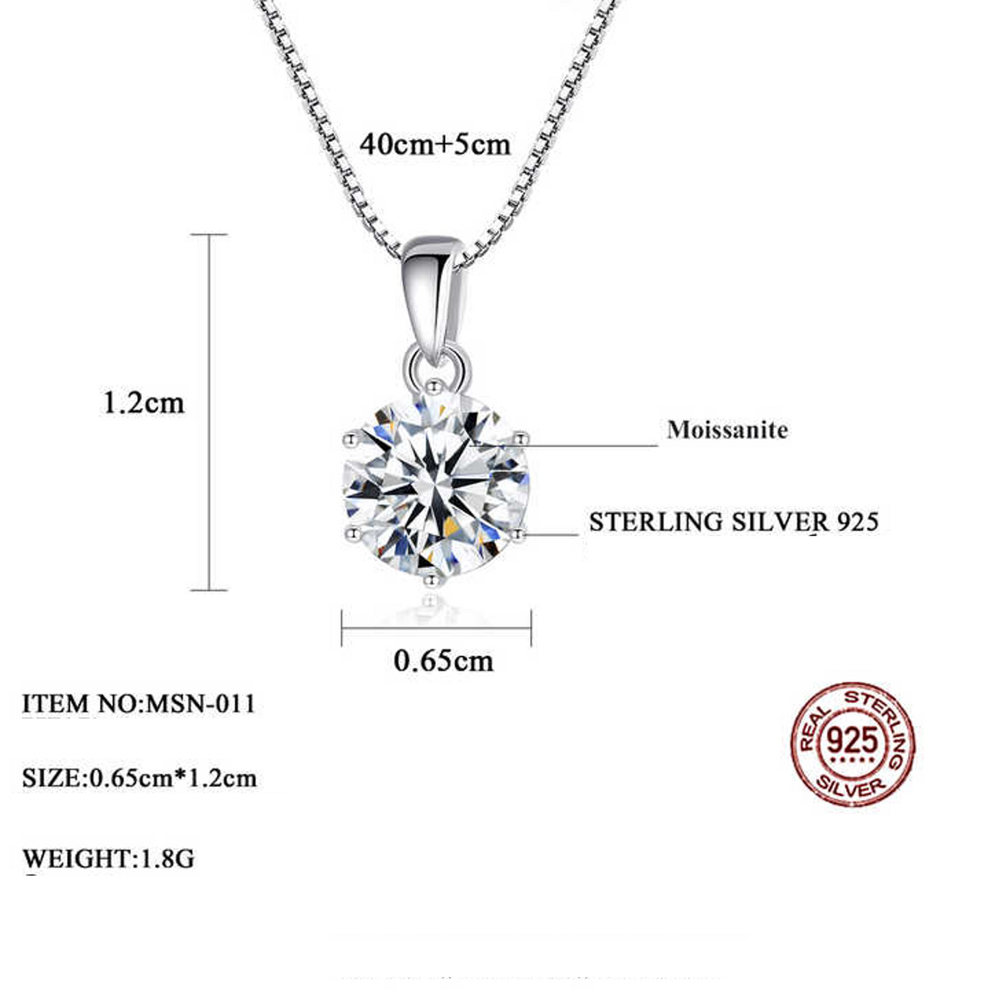 1 - 2 ct Eternal Spark Sterling Silver Moissanite Pendant