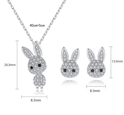 Sterling Silver Sparkling Bunny Zircon Earrings and Pendant