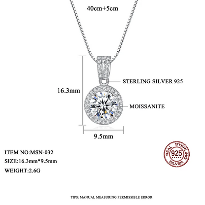 1 ct Shimmer & Shine Silver Moissanite Pendant, GRA Certified, Free Chain