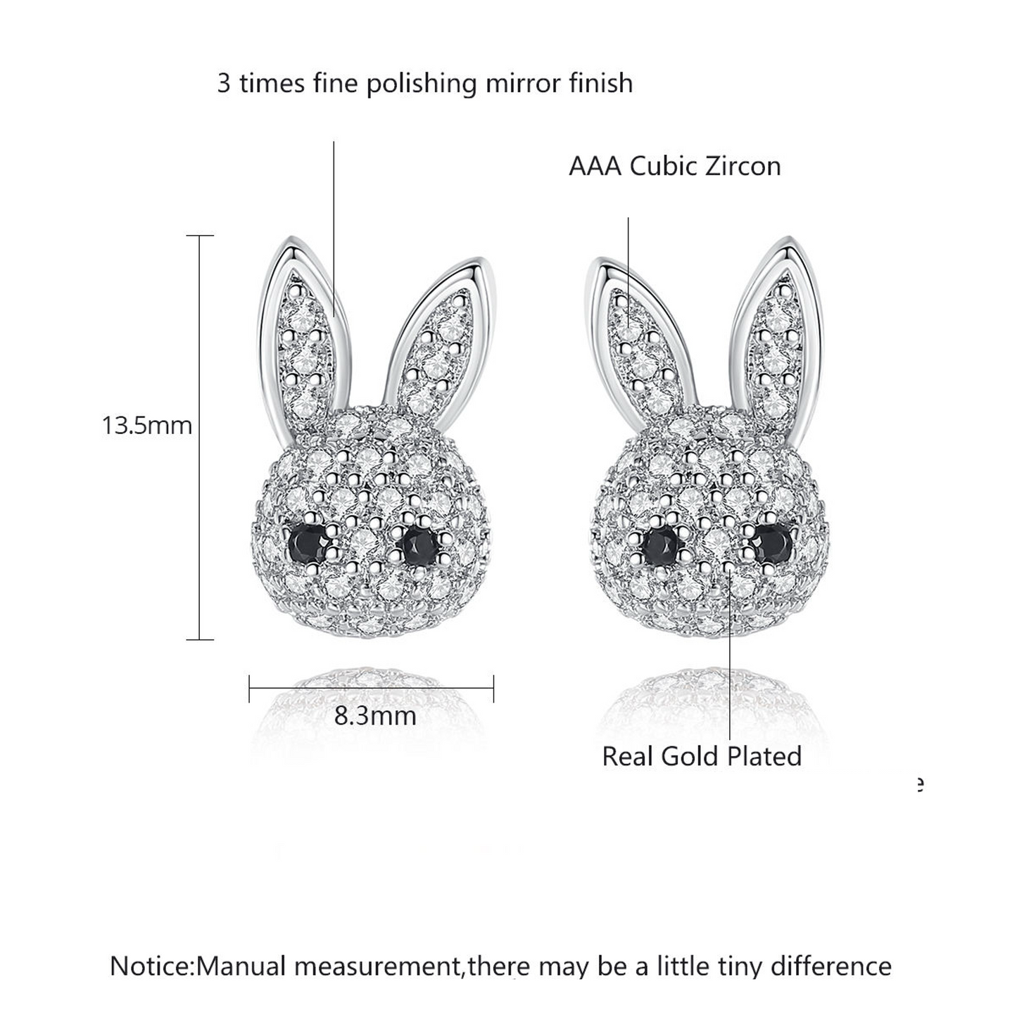 Sterling Silver Sparkling Bunny Zircon Earrings for Kids