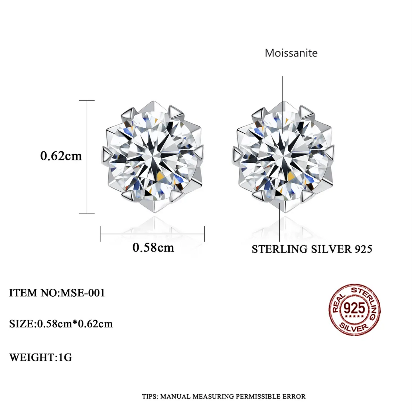 1 ct Starburst Spark Moissanite Stud Earrings