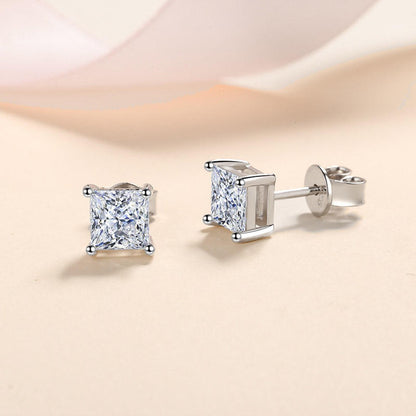 1 ct Princess Glow Zircon Square Stud Earrings in 925 Sterling Silver for Men and Women