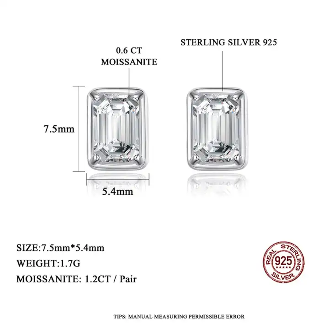 0.6 ct Crystal Clear Confidence Emerald Cut Moissanite Studs for Men - Single Piece