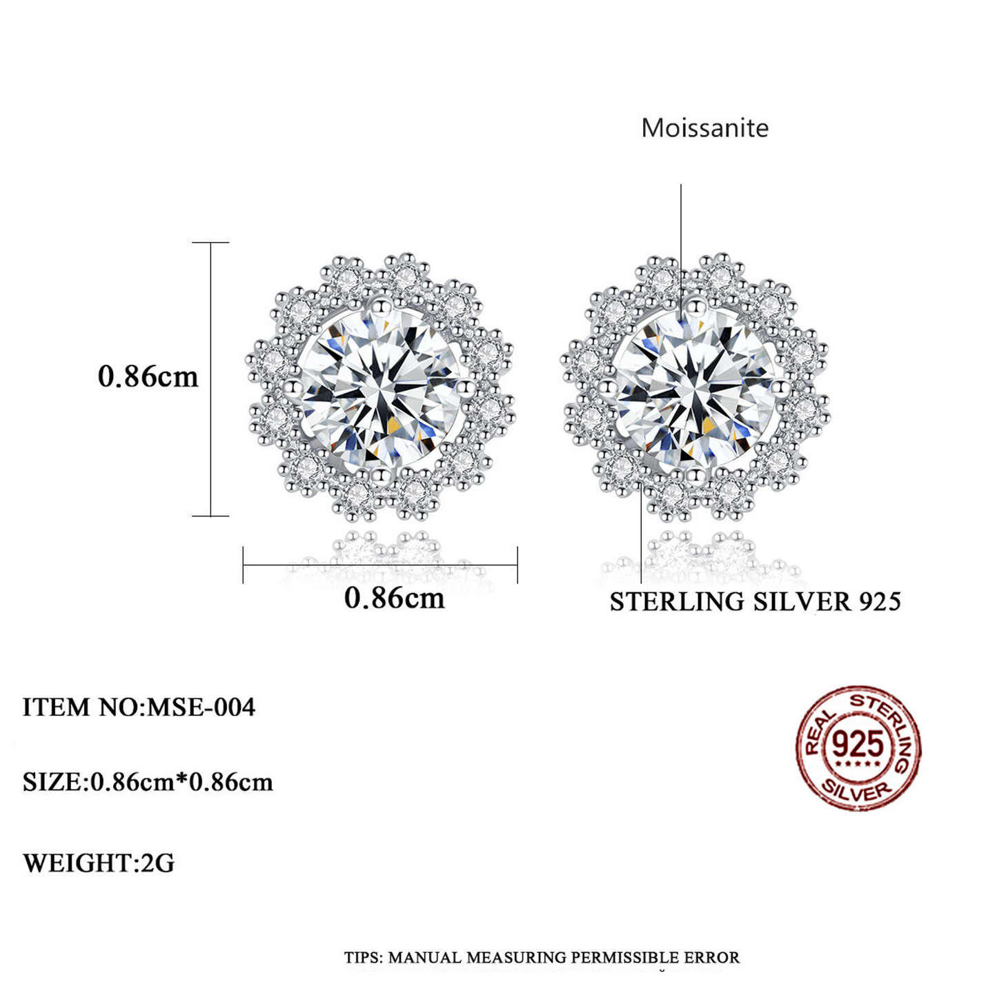 1 ct Frosted Halo Moissanite Stud Earrings