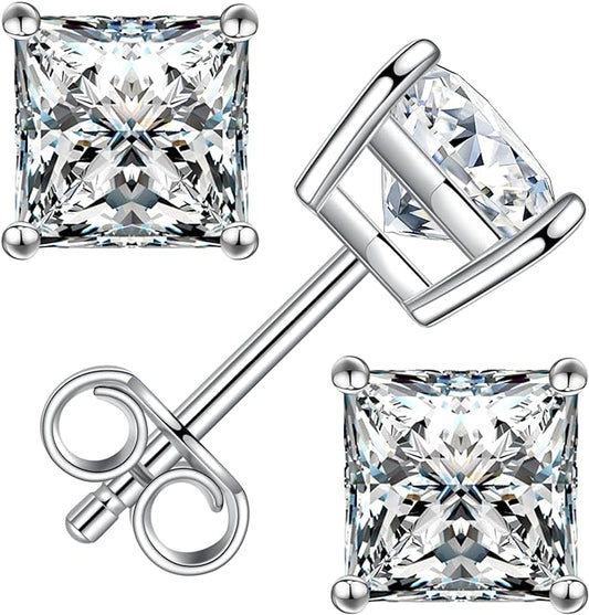 1 ct Princess Glow Zircon Square Stud Earrings in 925 Sterling Silver for Men and Women