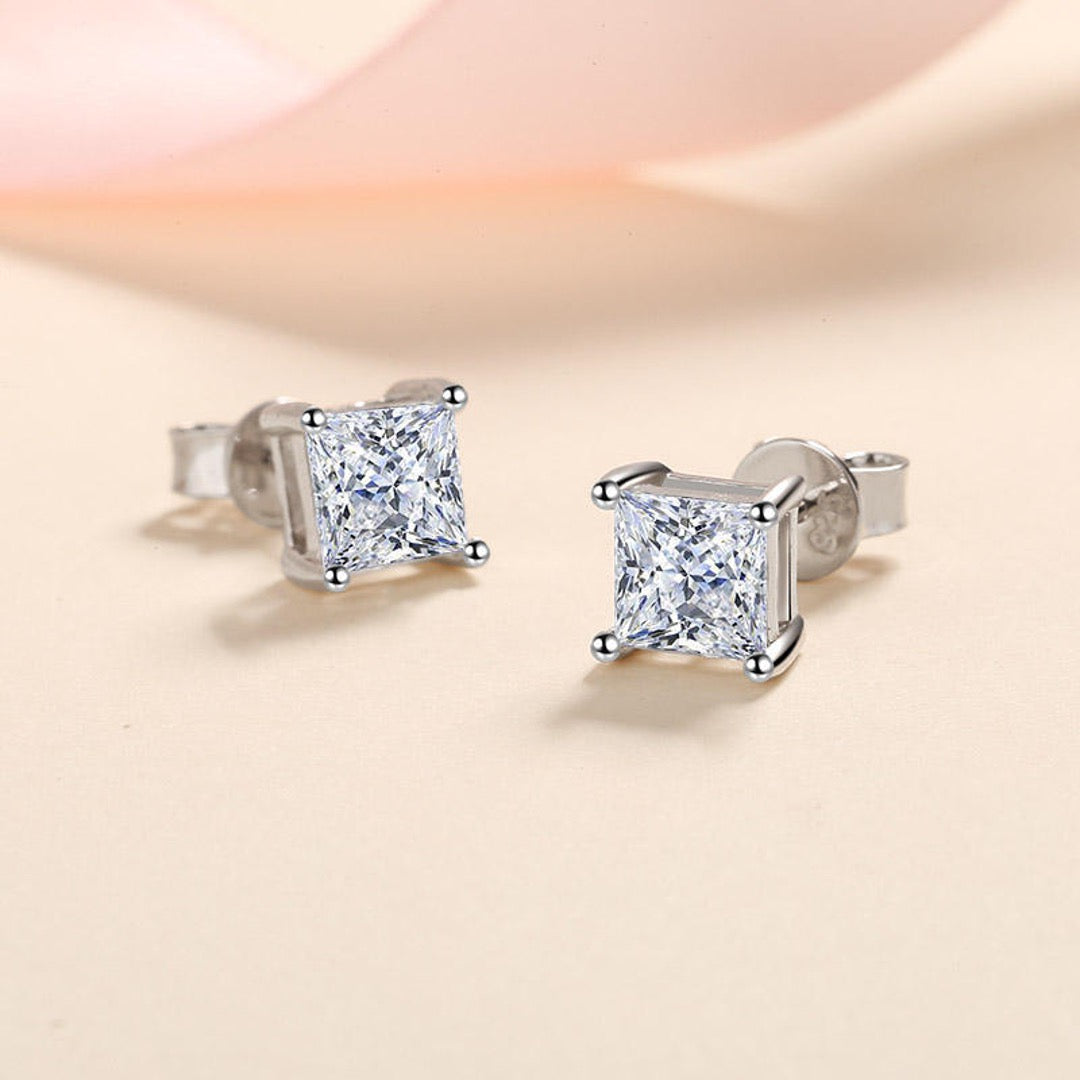 1 ct Princess Glow Zircon Square Stud Earrings in 925 Sterling Silver for Men and Women