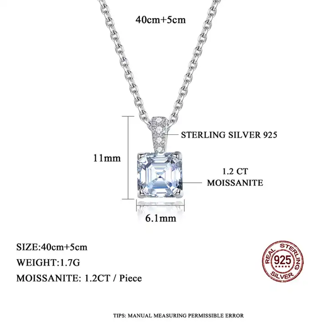 1.2 ct Radiant Royale Asscher Cut Silver Moissanite Pendant with Free Chain; GRA Certified