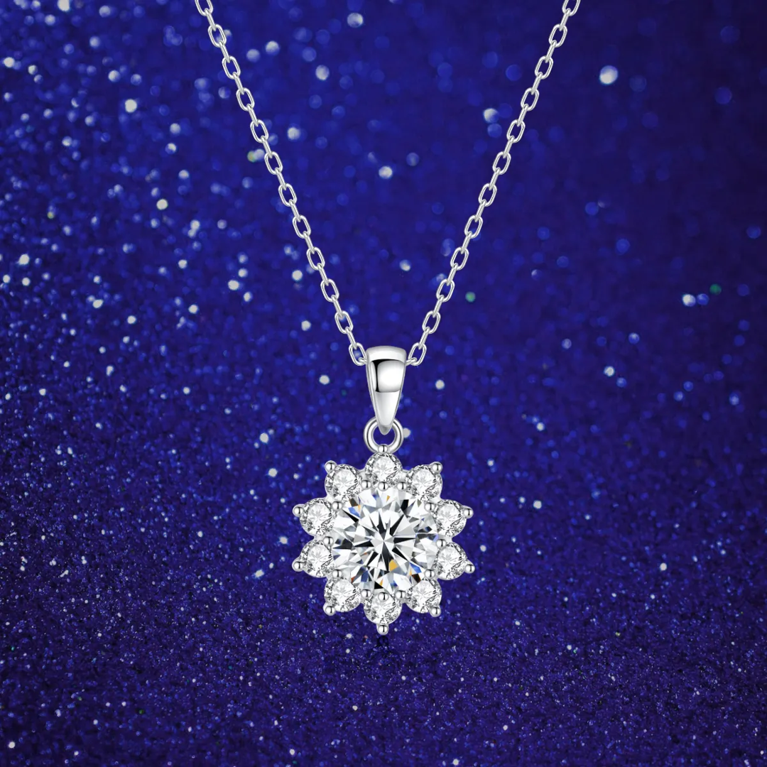 1 ct Snowflake Sparkle Round Silver Moissanite Pendant