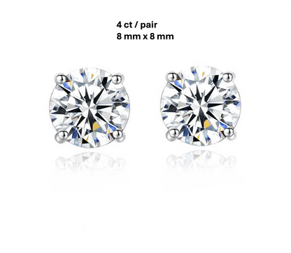 2-4 ct Round Moissanite Studs