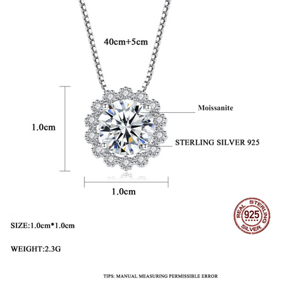 1 ct Moissanite Halo Pendant Necklace;  Sterling Silver 925; D VVS1