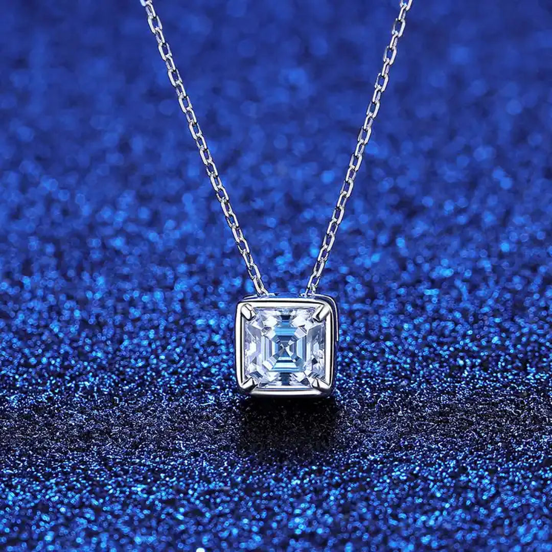 1 ct Timeless Brilliance Asscher Cut Silver Moissanite Pendant