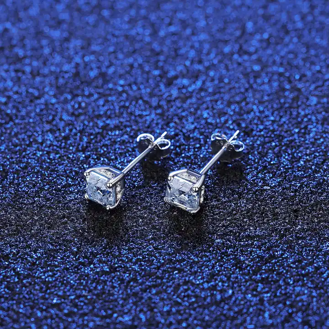 1 ct Shimmer Square Moissanite Stud Earrings; Sterling Silver; GRA certified