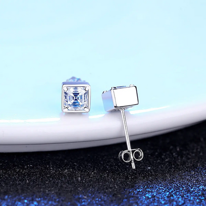 1 ct Radiant Asscher Moissanite Stud Earrings; GRA Certified; D VVS1