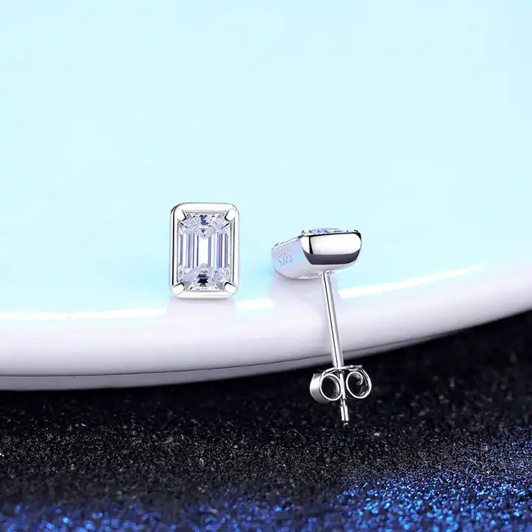 0.6 ct Crystal Clear Confidence Emerald Cut Moissanite Studs for Men - Single Piece