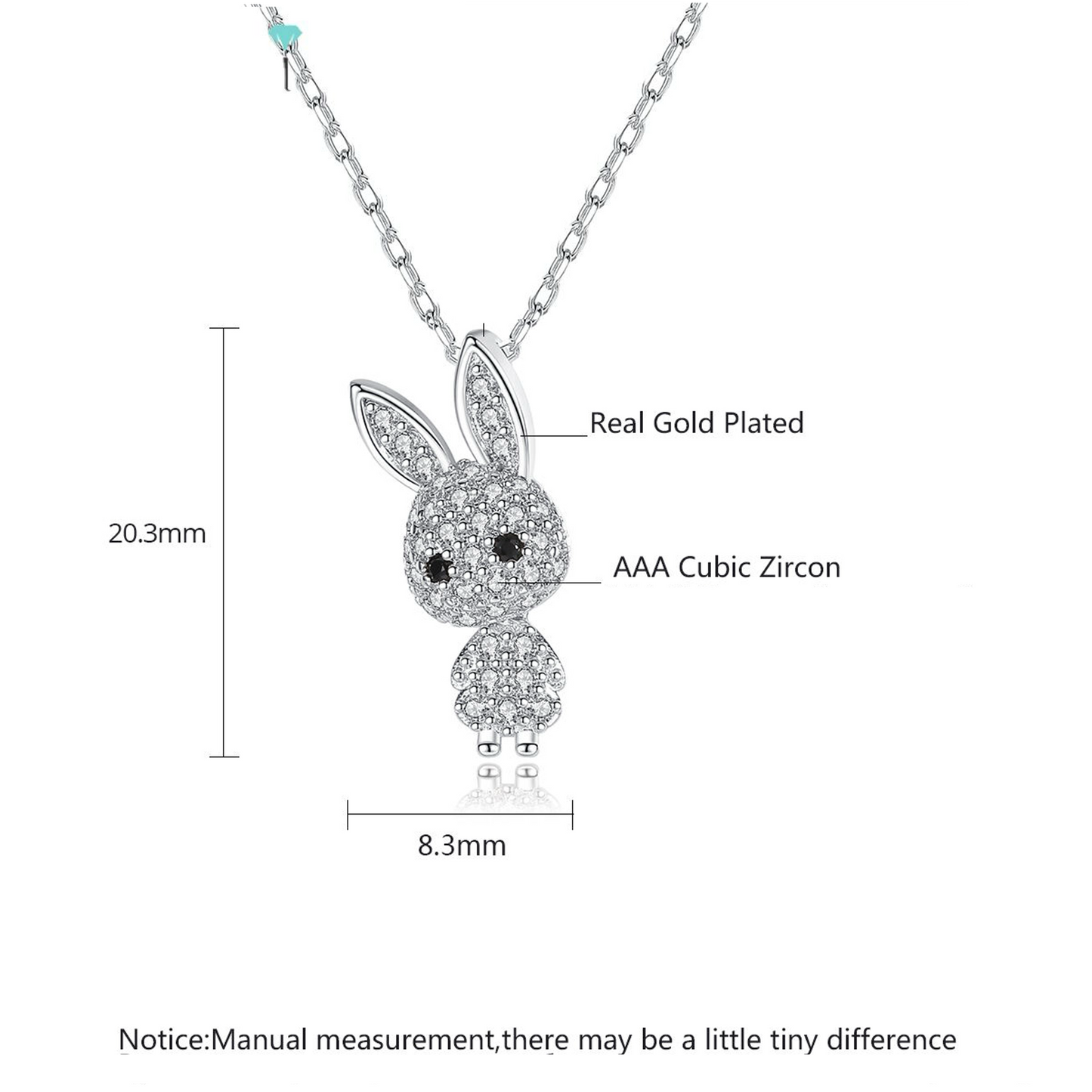 Sparkling Bunny Zircon Pendant with Free Chain for Kids and Adults