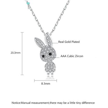 Sparkling Bunny Zircon Pendant with Free Chain for Kids and Adults