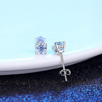 1 ct Shimmer Square Moissanite Stud Earrings; Sterling Silver; GRA certified