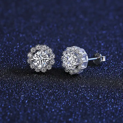 1 ct Frosted Halo Moissanite Stud Earrings