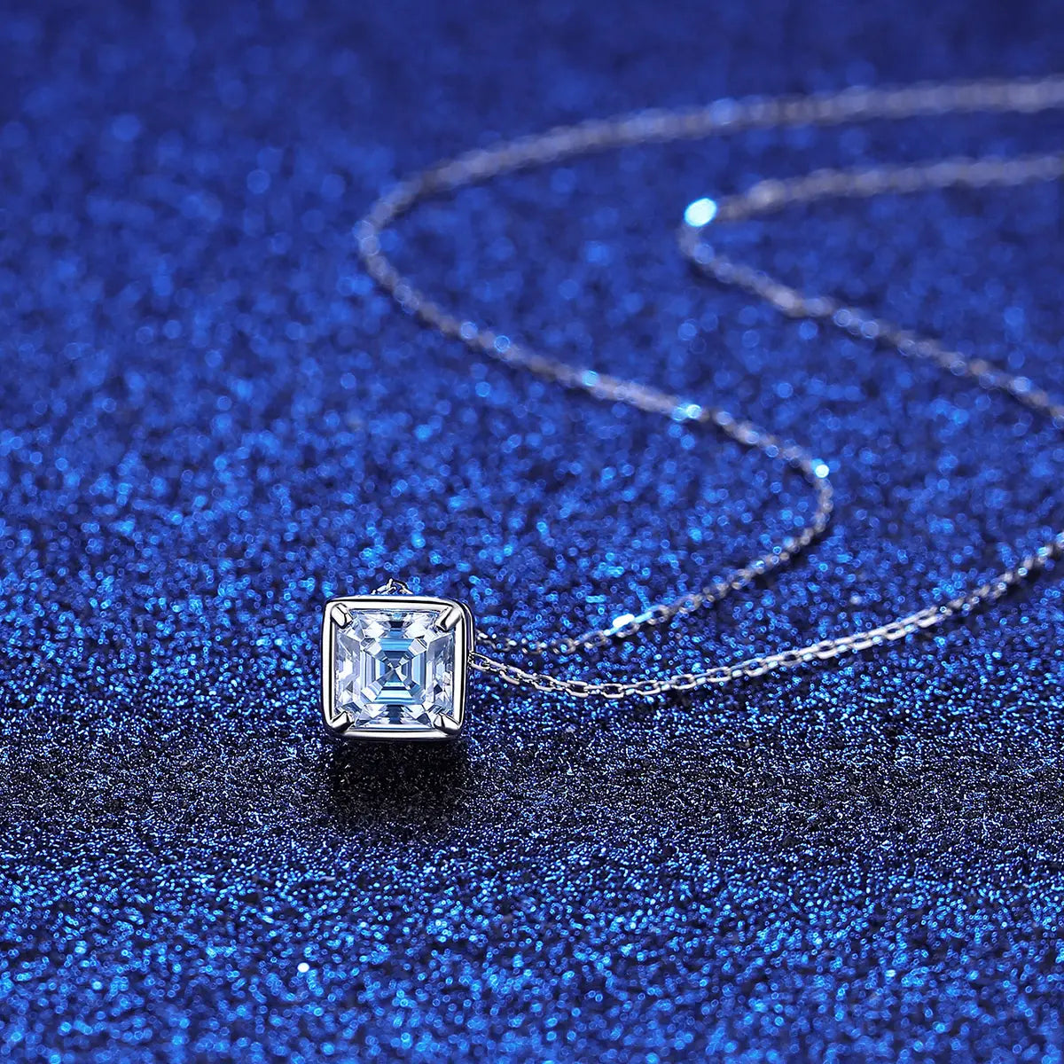 1 ct Timeless Brilliance Asscher Cut Silver Moissanite Pendant and 1 ct Earrings with GRA Certificate; D VVS1