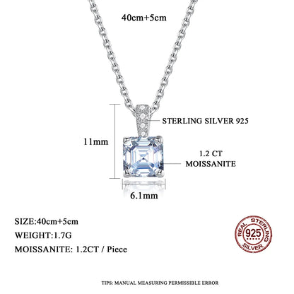 GRA Certified Radiant Royale Asscher Cut Silver Moissanite Pendant Set