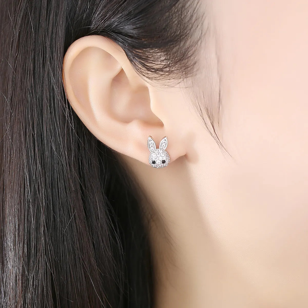 Sterling Silver Sparkling Bunny Zircon Earrings for Kids