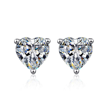 2 ct Heart Spark Moissanite Stud Earrings D/VVS1; Sterling Silver; GRA Certified