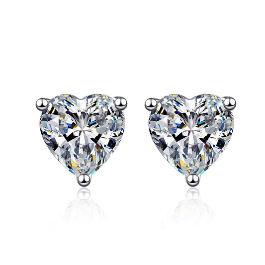 2 ct Heart Spark Zircon Stud Earrings; Sterling Silver