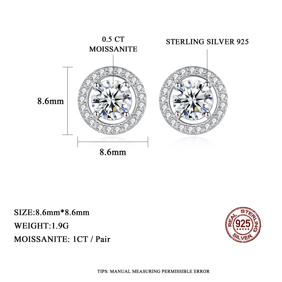 1 - 4 ct Halo Bliss Solitaire Studs Moissanite Earrings