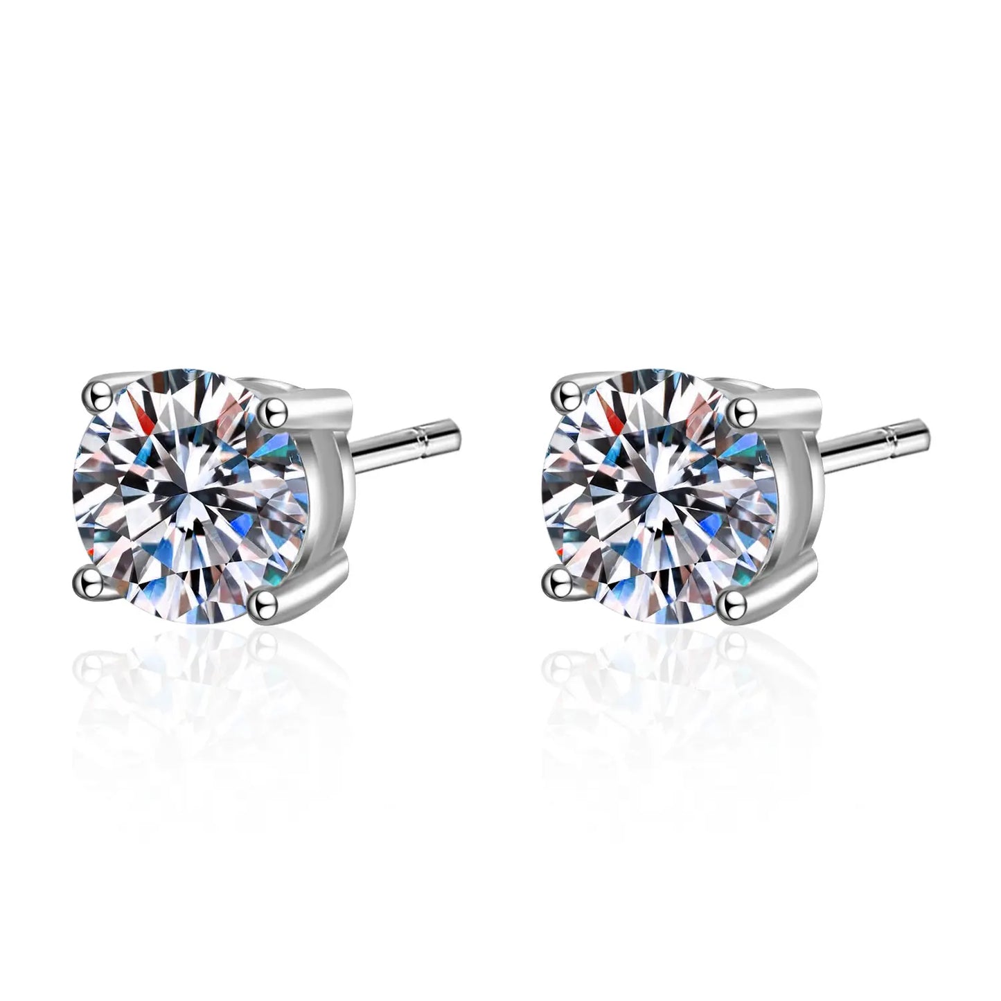 1 - 4 ct / pair Sparkle Whirl Solitaire Stud Moissanite Earrings; Sterling Silver; GRA Certified; D VVS1