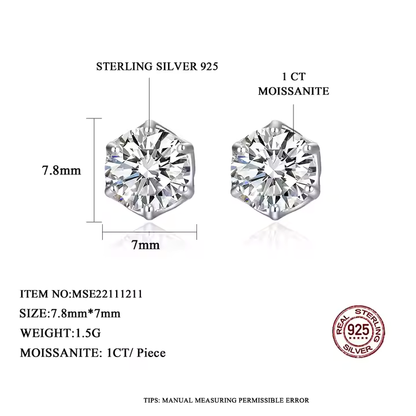 1-4 ct Hexagonal Moissanite Stud Earrings