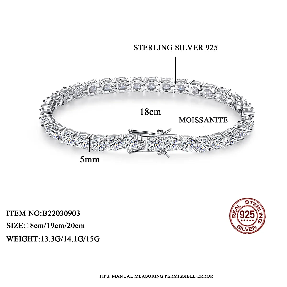 5 mm Luxury Iced Out 925 Sterling Silver Tennis Moissanite Bracelet