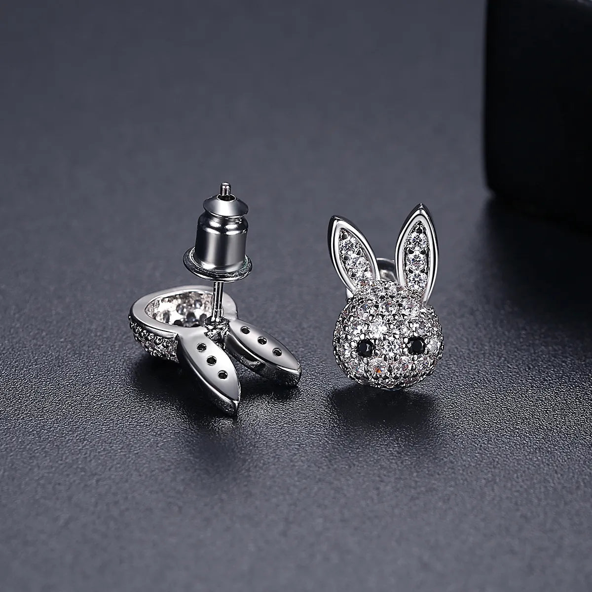 Sterling Silver Sparkling Bunny Zircon Earrings for Kids