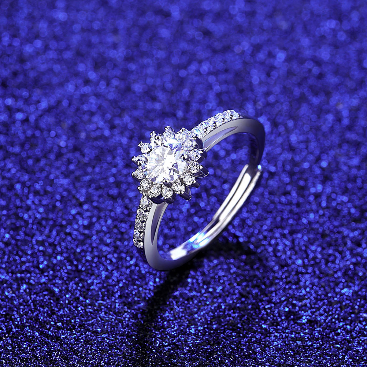 Eternal Bloom 0.5 Ct Moissanite Ring for Women | 925 Sterling Silver Adjustable Ring | GRA Certified