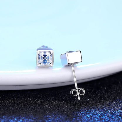 1 ct Timeless Brilliance Asscher Cut Silver Moissanite Pendant and 1 ct Earrings with GRA Certificate; D VVS1