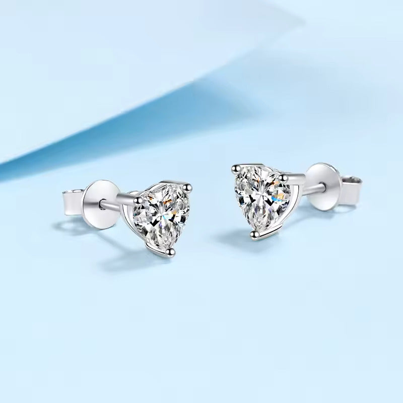 2 ct Heart Spark Moissanite Stud Earrings D/VVS1; Sterling Silver; GRA Certified