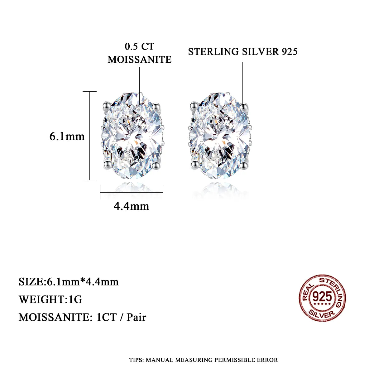 1 ct Dazzling Dewdrops Silver Moissanite Studs; GRA Certified