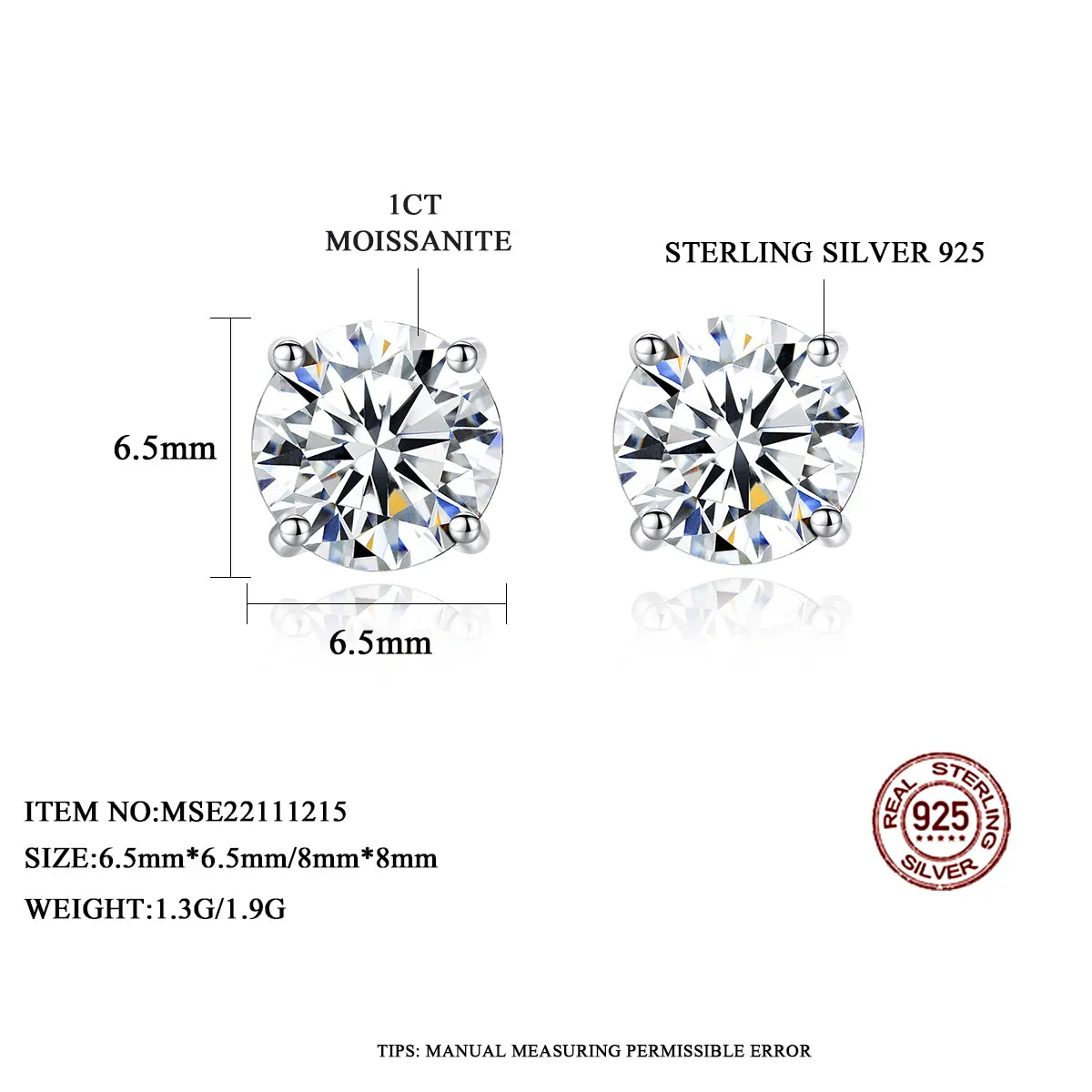 2-4 ct Round Moissanite Studs