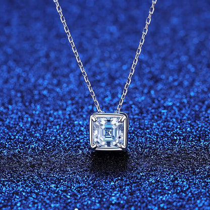 1 ct Timeless Brilliance Asscher Cut Silver Moissanite Pendant and 1 ct Earrings with GRA Certificate; D VVS1