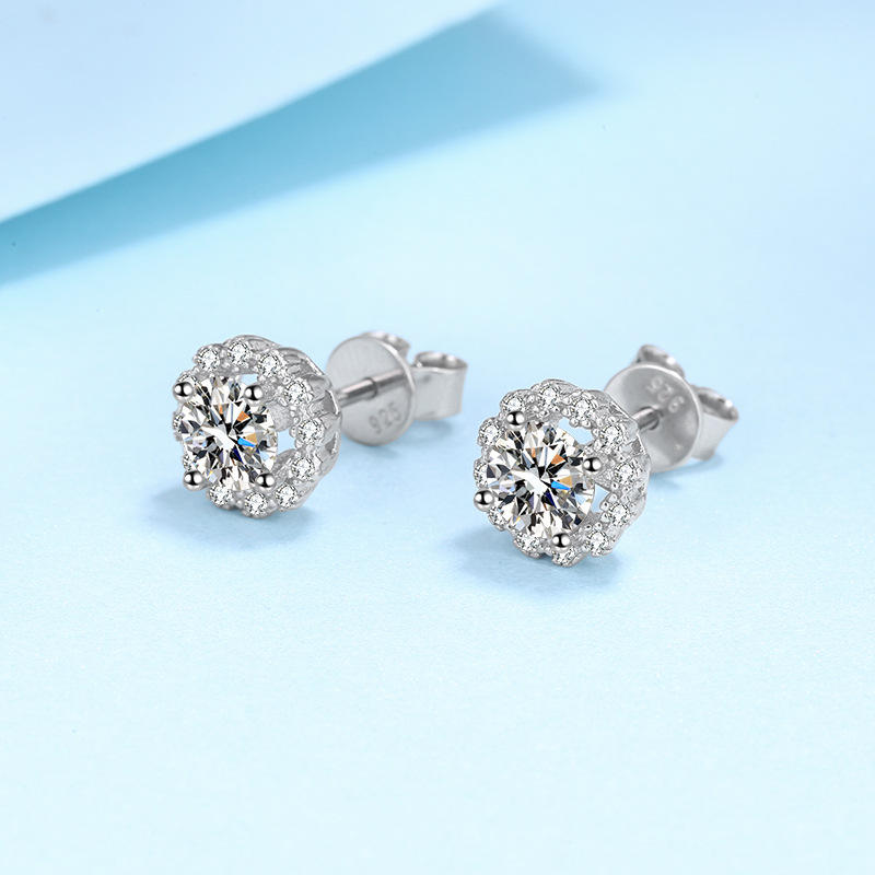 1 ct Frosted Halo Moissanite Stud Earrings
